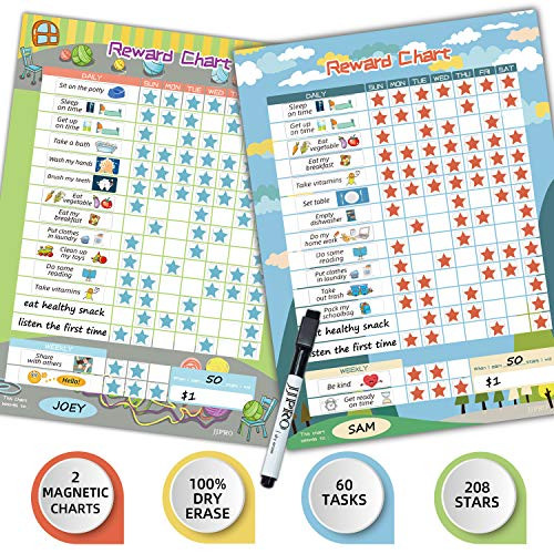 Bahavior Chart for Kid at Home, Chore Chart for Kid, Reward Chart for Kids Behavior. 11 x 14.5" - 2 Pack Blue/Green