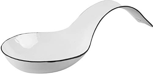 Home Essentials 10"L White & Black Rim Enamel Spoon Rest