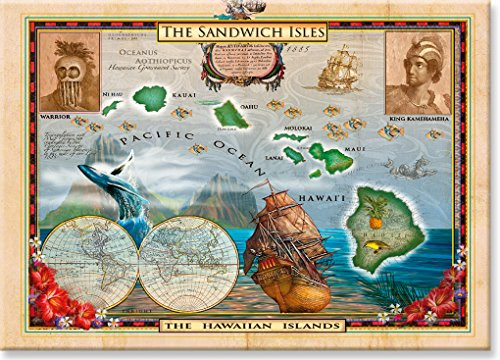 Hawaiian Art Collectible Refrigerator Magnet - Old World Map of Hawaii