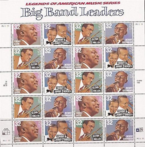 US Stamps - 1996 Big Band Leaders - 20 Stamp Sheet - Scott #3096-9 by USPS US Stamps - 1996 Big Band Leaders - 20 Stamp Sheet - Scott #3096-9 by USPS
