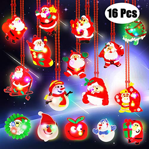 Christmas LED Necklace, Aitbay Christmas Light Up Necklace Santa Claus Snowman Pendant Xmas Necklaces for Kids Party Favors Gift Holiday Decorations (