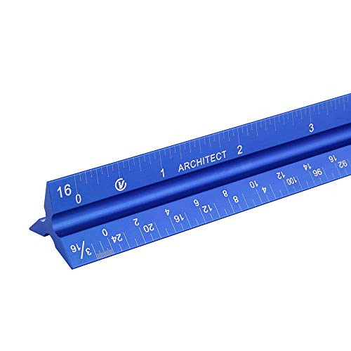 Aluminum Architectural Scale Ruler,12" 3 Sided Architect Ruler for Student and Engineer, Laser-Etched Drafting Rulers for Blueprint