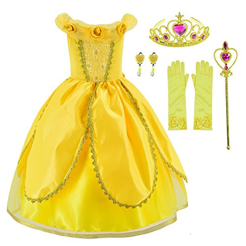 Princess Costume for Girls Party Fancy Dress Up with Accessories 8-9 Years(Style3 140cm) Yellow Princess Costume for Girls Party Fancy Dress Up with Accessories 8-9 Years(Style3 140cm) Yellow