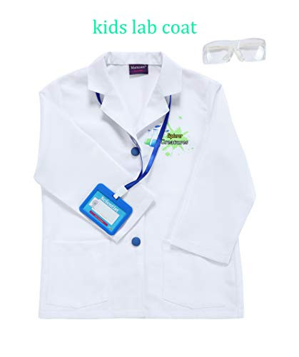 Merucare Kid Lab Coat Scientist Coat - Children's Doctor Costumes White with Goggles ID Card (4-8Year, White)
