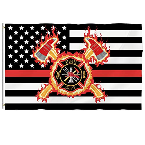 Bonsai Tree Firefighter Flag 3x5 Ft - Vivid Color and Double Stitched - Large Double Sided Polyester US Thin Red Line Flags with Brass Grommets for In Bonsai Tree Firefighter Flag 3x5 Ft - Vivid Color and Double Stitched - Large Double Sided Polyester US Thin Red Line Flags with Brass Grommets for In