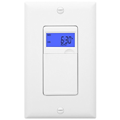 Enerlites HET01 7 Days Digital In-Wall Programmable Timer Switch for Lights, fans, and Motors, Single Pole, Neutral Wire Required, 7-Day 18 ON/OFF Tim