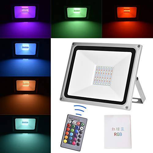 RGB LED Flood Lights,16 Colors 4 Modes Dimmable Stage Lighting, Color Changing Outdoor Spotlight with Remote Control, 50W 5000LM IP65 Waterproof Wall