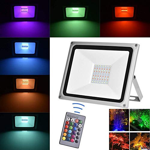 30W Led RGB Flood Light, 16 Colors Changing Outdoor Spotlight with Remote Control, 2400LM IP65 Waterproof Wall Washer Light, 4 Modes Dimmable Stage Li
