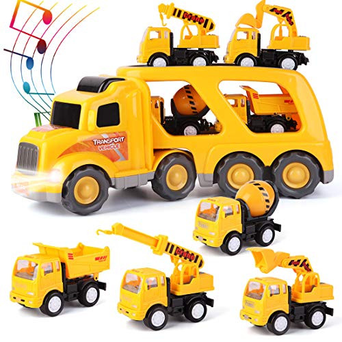 ArgoHome Construction Truck Set with Sound and Light, Transport Cargo Car Toy Play Set, Play Vehicles in Friction Powered Carrier Truck, Car Toy Set f