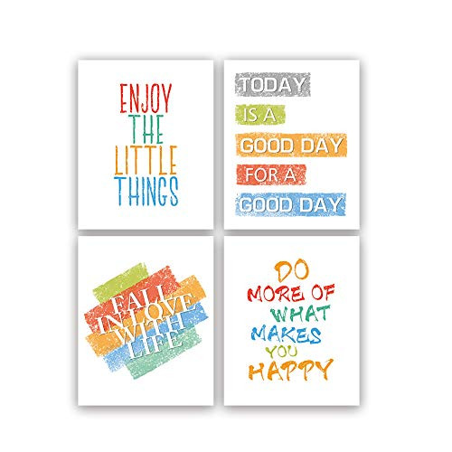 Colorful Inspirational Quote Art Prints,Motivational Today Is A Good Day Canvas Painting Set Of 4(8X10,Unframed),Watercolor Minimalist Words Wall Art