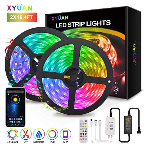 XYUAN Smart Led Strip Lights, 32.8ft 5050 RGB 300 Led Strip with IR Remote, App Control, 12V Power Supply Flexible Color Changing Led Tape Light for B XYUAN Smart Led Strip Lights, 32.8ft 5050 RGB 300 Led Strip with IR Remote, App Control, 12V Power Supply Flexible Color Changing Led Tape Light for B