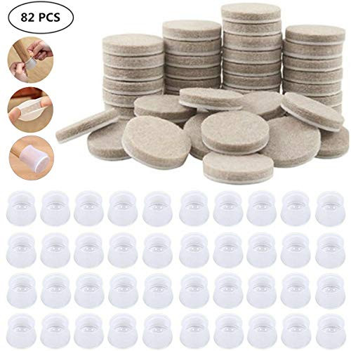 Furniture Pads, 82pcs Silicone Chair Legs Floor Protectors Caps, Furniture Silicon Protection Cover with Felt Pads, Anti-Slip Table Feet