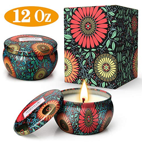Scented Candles Gifts Set for Birthday Aromatherapy Candles 6Oz Soy Wax Large Tin Essential Oil Stress Relief for Bath Yoga Birthday Relaxation Candle