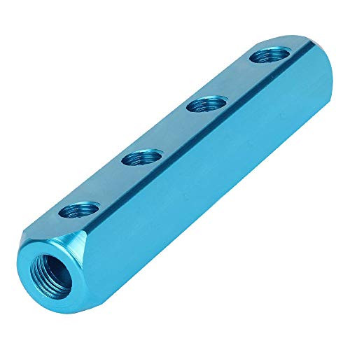 Beduan 1/4" 4 Way 7 Port Aluminum Air Hose Inline Manifold Block Splitter, Pneumatic Air Compressor Manifold Fitting