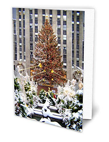 New York Christmas Holiday Greeting Card Rockefeller Center Christmas Tree Set of 6 5x7 inch Cards - Red Envelopes