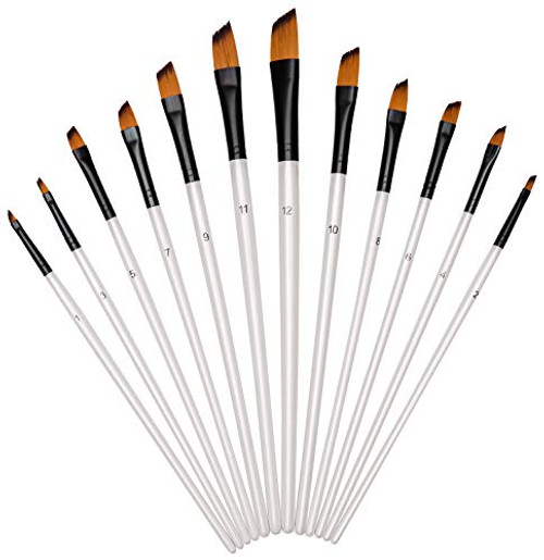 Paint Brushes Set, Professional Oblique Brushes 12 pcs Nylon Hair Artist Acrylic Paintbrushes, Watercolor Acrylic Oil Crafts Miniature & Rock Painting Paint Brushes Set, Professional Oblique Brushes 12 pcs Nylon Hair Artist Acrylic Paintbrushes, Watercolor Acrylic Oil Crafts Miniature & Rock Painting