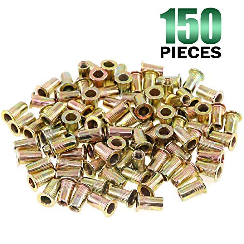 Keadic 150Pcs M5 Metric Zinc Plated Carbon Steel Rivet Nut Flat Head Threaded Insert Nutsert Kit (M5)