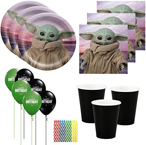 Star Wars Mandalorian Birthday Party Pack Bundle, Plates, Cups and Napkins for 16