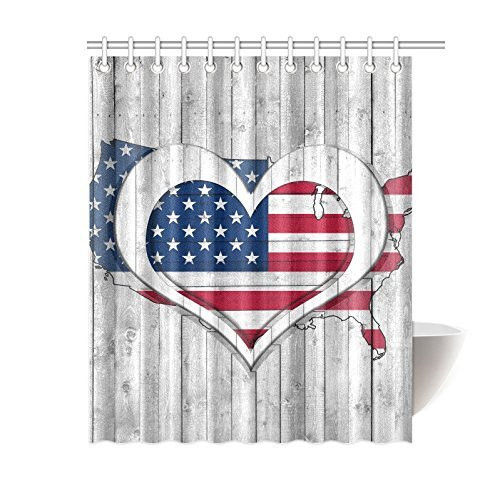 Independence Day 4th of July Shower Curtain Waterproof Fabric Bathroom Decor with Hooks Polyester Fabric Bath Curtain Sets 60"(w) x 72"(h)