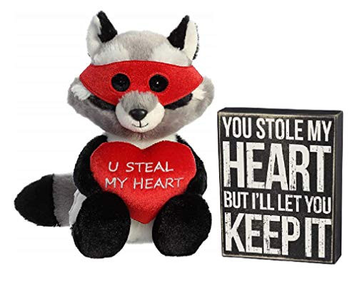 Valentines Day Bundle, 9" Love Bandit Raccoon and You Stole My Heart But I Will Let You Keep It Box Sign