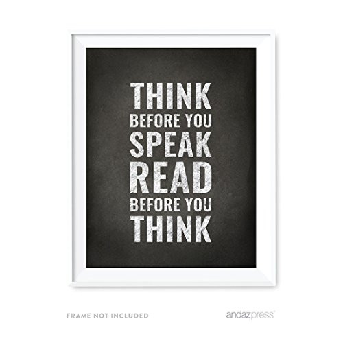 Andaz Press Library Wall Art, Think before you speak. Read before you think, 8.5x11-inch Books, Reading Quotes Office Home, Classroom Gift Print, 1-Pack, UNFRAMED