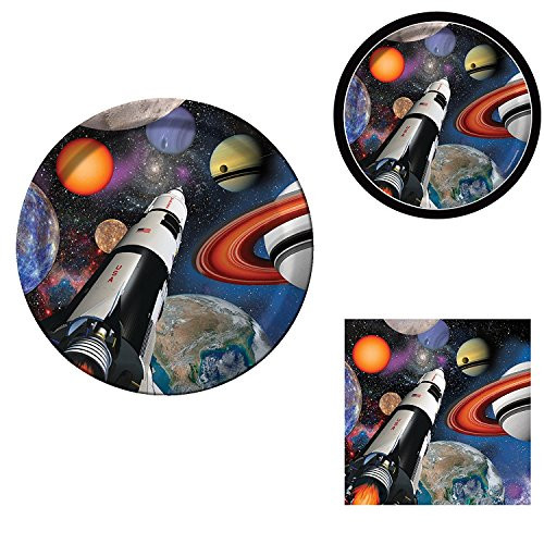 Creative Converting Space Blast Birthday Party Bundle: Dinner Plates, Dessert Plates, and Napkins Kit for 16