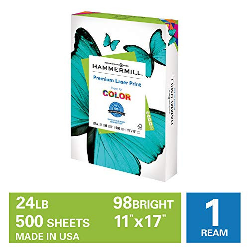 Hammermill Premium Laser Print 24lb Copy Paper, 11x17, 1 Ream, 500 Sheets, Made in USA, Sustainably Sourced From American Family Tree Farms, 98 Bright