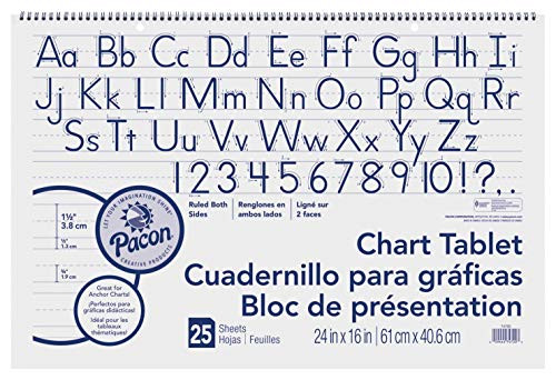 Pacon Chart Tablet, Manuscript Cvr., 1-1/2" Ruled 24" x 16", 25 Sheets