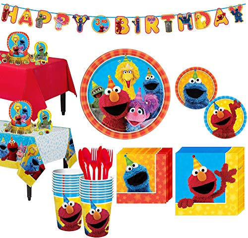 Party City Sesame Street Tableware Party Supplies for 16 Guests, Include Plates, Napkins, Table Covers, and Decorations