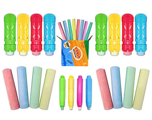 Happy Kids Sidewalk Chalk with Holder Set - 40 Piece Outside Chalk Set for Kids includes 16 Jumbo Chalk, 8 Jumbo Chalk Holders, 12 Skinny Chalk, 4 Ski