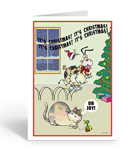 Funny Dog and Cat Christmas Card - 18 Boxed Humorous Dog & Cat Cards and Envelopes