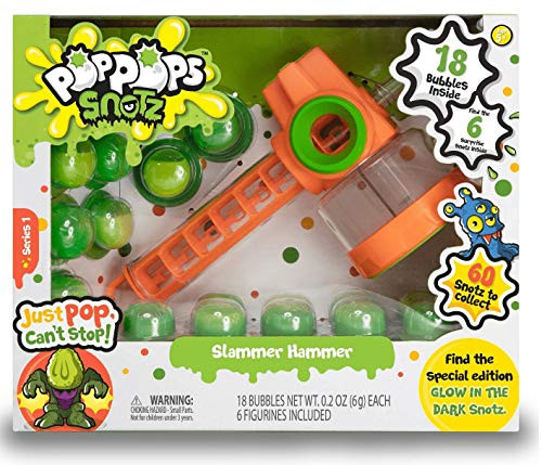 Pop Pops Snotz - Slammer Hammer Series 1 - 18 Bubbles Inside, Find 6 Surprise Snotz Inside, Look Out for The Limited Edition Glow in The Dark Snotz