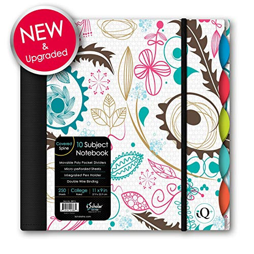 iScholar iQ Poly Fashion Cover 10 Subject Notebook, College Ruled, 11" x 8.5", 250 Sheets, Designs Will Vary (58913)