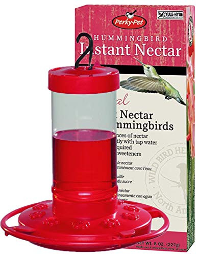 Perky-Pet 240SF Box Instant Nectar, 8-Ounce, Original Red + Hummingbird Feeder, 16-Ounce, Red (Hummingbird Bundle)