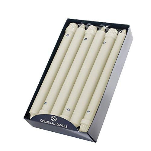 Colonial Candle 10 Hours Classic Handipt Unscented Dripless Dinner Tapers in Ivory, 10 Inch - Set of 12