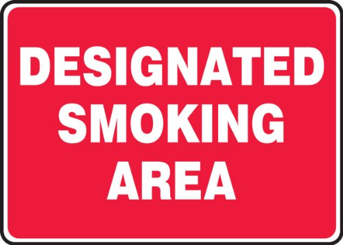 Accuform MSMK404VS Adhesive Vinyl Safety Sign, Legend"Designated Smoking Area", 7" Length x 10" Width x 0.004" Thickness, White on Red