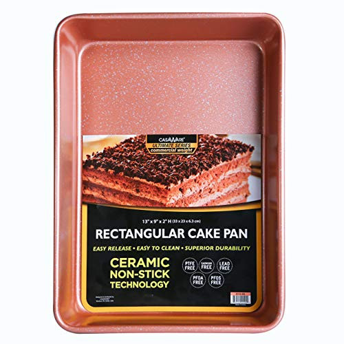 casaWare 13 x 9 x 2-inch Ultimate Series Commercial Weight Ceramic Non-Stick Coating Rectangular Cake Pan (Rose Gold Granite)