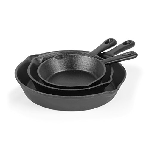 Commercial Chef Cast Iron Skillet Pan 3-Piece Set  Round Cast Iron Skillet 8 inch, 10 inch, and 12 inch, Pre-seasoned Cast Iron Cookware