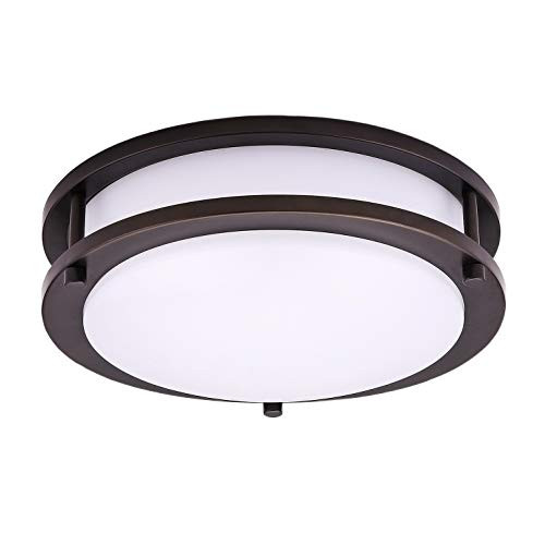 OSTWIN 10 Inch LED Flush Mount Ceiling Light 16W (100W Eqv) Dimmable 1120 Lm - 5000K (Daylight) Round LED Ceiling Light Fixture - Oil Rubbed Bronze Fi