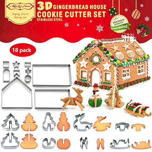 18 PCS 3D Christmas House Cookie Cutter Set, Gingerbread House Cutters Kit, Festive Xmas Stainless Steel Biscuit Cutter Set, Including Christmas Tree, 18 PCS 3D Christmas House Cookie Cutter Set, Gingerbread House Cutters Kit, Festive Xmas Stainless Steel Biscuit Cutter Set, Including Christmas Tree,