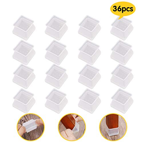 36PCS Chair Leg Caps Floor Protectors - [Upgraded Version ]Chair Leg Caps Silicone Floor Protector Square Furniture Table Feet Cover, Anti-Slip and Pr