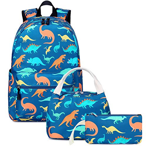 School Backpacks for Boys Dinosaur School Bags Lightweight for 7+ Years Old Kids Teen School Bookbags with Lunch Box and Pencil Case (Blue-Dinosaur)