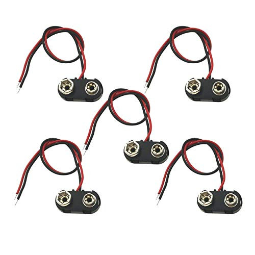 5Pack 9V Battery Snap Connector 9 Volt Battery Clips Connector Buckle Plastic Housing, T-Type