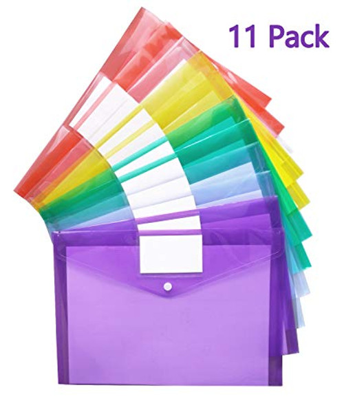 Plastic Envelopes Poly Envelopes, 11 Pack Clear Document Folders, US Letter A4 Size Transparent File Folders with Label Pocket and Snap Closure in 6 A Plastic Envelopes Poly Envelopes, 11 Pack Clear Document Folders, US Letter A4 Size Transparent File Folders with Label Pocket and Snap Closure in 6 A