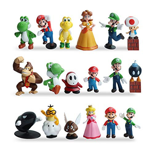 20 PCS Super Mario Action Figures,Super Mario Bros Figurines,Luigi,Yoshi,Peach Princess,Daisy Princess,Coin,Brick,Perfect Mario Cake Topper Decoration