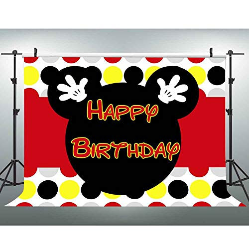 EOA 7(W) x5(H) FT Cartoon Mouse Colorful Dots Photography Backdrop Happy Birthday Party Background Children Baby Shower Banner Studio Props EOA 7(W) x5(H) FT Cartoon Mouse Colorful Dots Photography Backdrop Happy Birthday Party Background Children Baby Shower Banner Studio Props