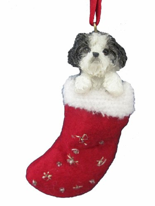 Shih Tzu Christmas Stocking Ornament with "Santa's Little Pals" Hand Painted and Stitched Detail Shih Tzu Christmas Stocking Ornament with "Santa's Little Pals" Hand Painted and Stitched Detail