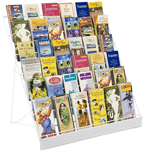 6-Tier Wire Countertop Rack for Literature, Open Shelving Accommodates a Variety of Items, Small Sign Channel - White