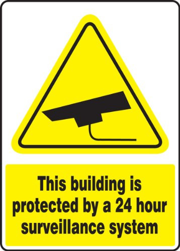 Accuform MSEC514XV Adhesive Dura-Vinyl Sign, Legend"This Building is Protected by A 24 Hour Surveillance", 18" Length x 12" Width x 0.006" Thickness,