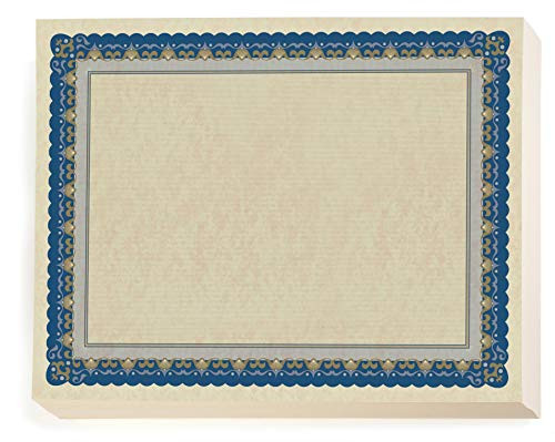 PaperDirect Pageantry Standard Certificate Paper, Blue and Gold Border, 8.5 x 11 Inch, 28lb Parchment Certificates and Awards Paper, 100 Count